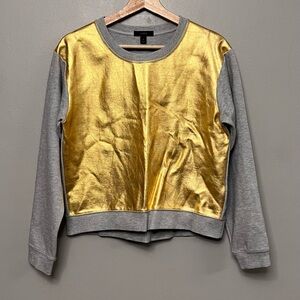J. Crew Women’s Small Sweatshirt Metallic Gold Foil On Gray Crewneck Athleisure